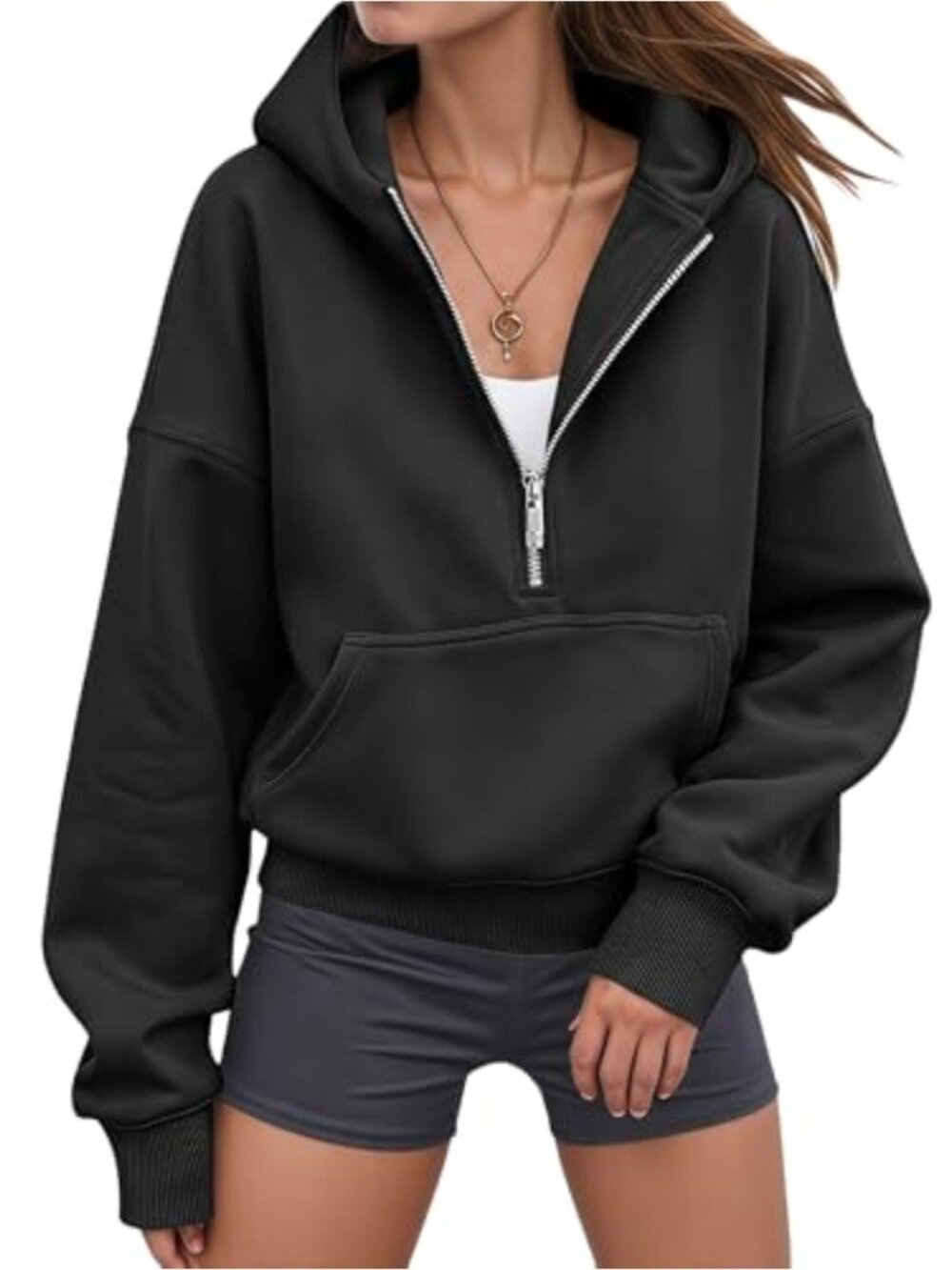 Women's Oversized Half Zip Hoodie Sweatshirt with Kangaroo Pocket